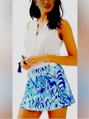 Lilly Pulitzer Madison Women Skort Siz M Shorts Mini Skirt Blue Tropical Casual